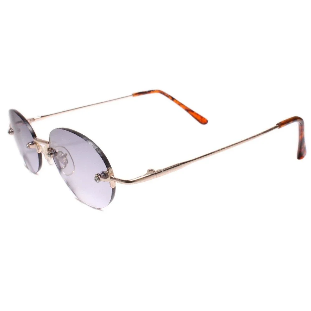 Genuine Vintage 80s Style Hip Hop Dapper Round Sunglasses Rimless Gold Frame